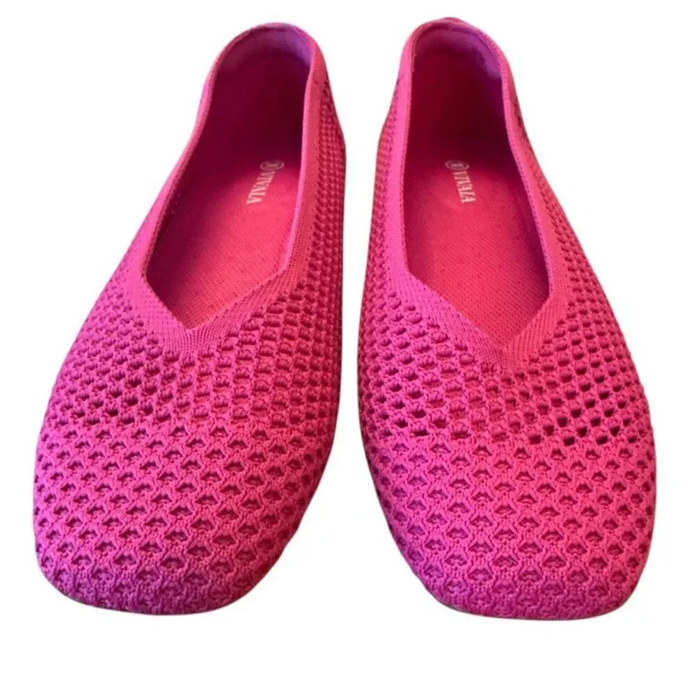 Vivaia Margot Mesh Square Toe V-cut Mesh Flats Pitaya Mesh Sz 40